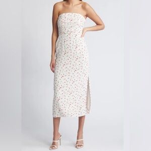 Wayf Floral Strapless Dress - White and Red